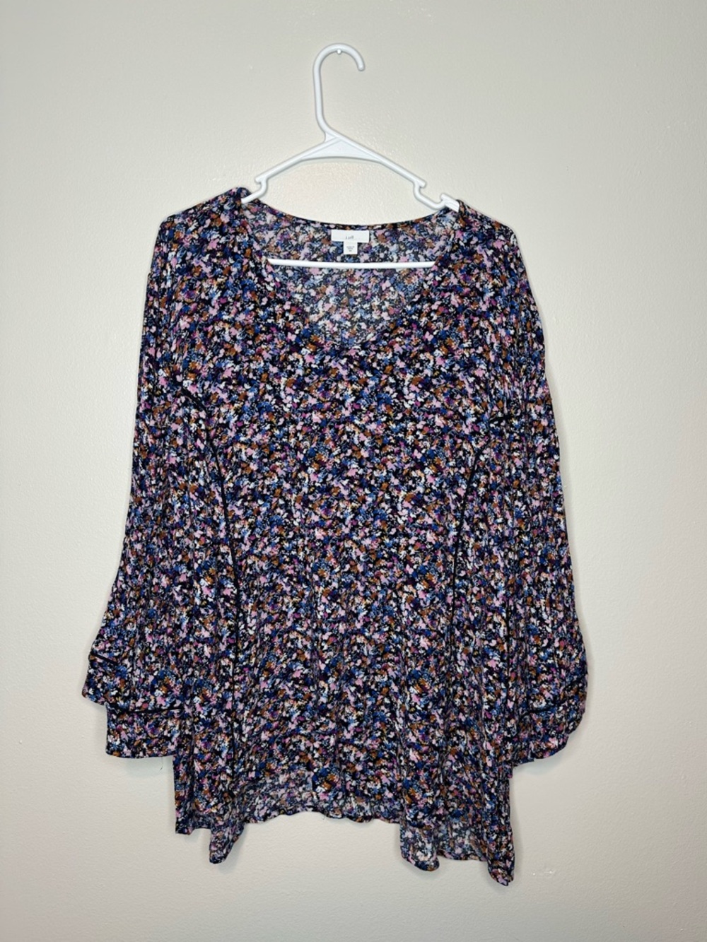 J.Jill Floral V-Neck Long Sleeve Viscose Rayon Blouse Purple Size 3x